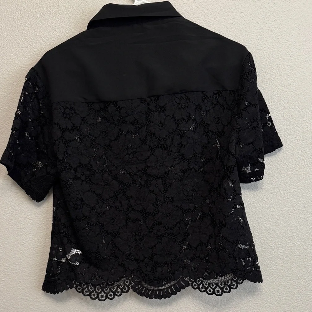 Express Black Lace Button-Up Blouse - Picture 3 of 4